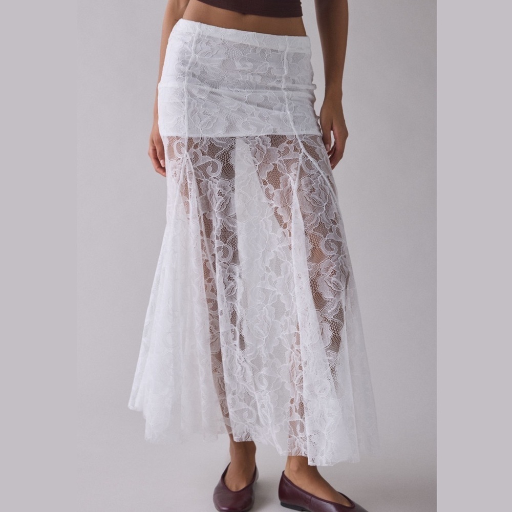 Kimchi Blue Hazy Days Semi Sheer Lace Maxi Skirt White Urban Outfitters Large